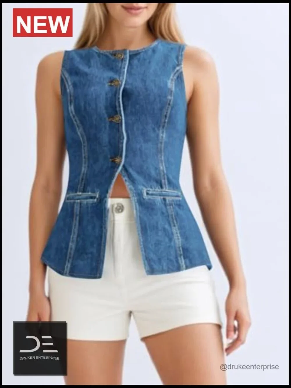 Women's Fitted Denim Vest Sleeveless Button Down Jean Vest